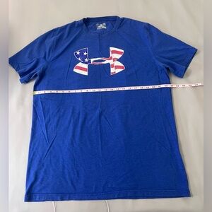 Under Armour T-Shirt Mens Blue Heatgear USA‎ Flag Logo size Large